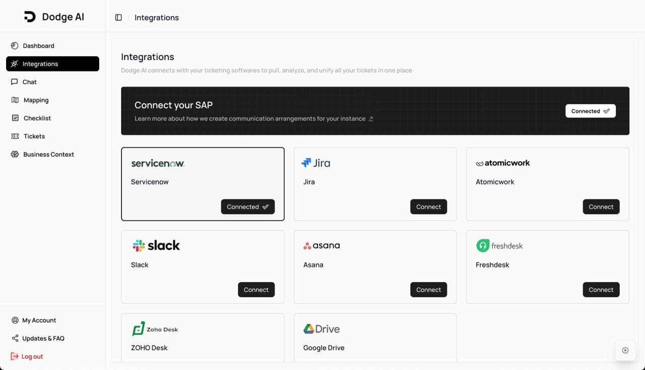 Dodge AI Integration with SAP and ticketing systems